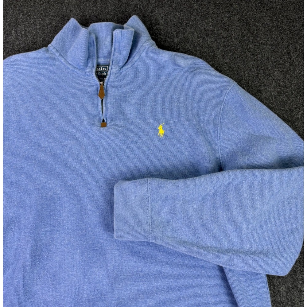 Polo Ralph Lauren Vintage 90s Blue Yellow Pony Men's XL Quarter Zip Sweatshirt